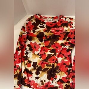 KATE HILL TOP SIZE PETITE MEDIUM RED ORANGE BLACK, BROWN FLORAL TOP USED